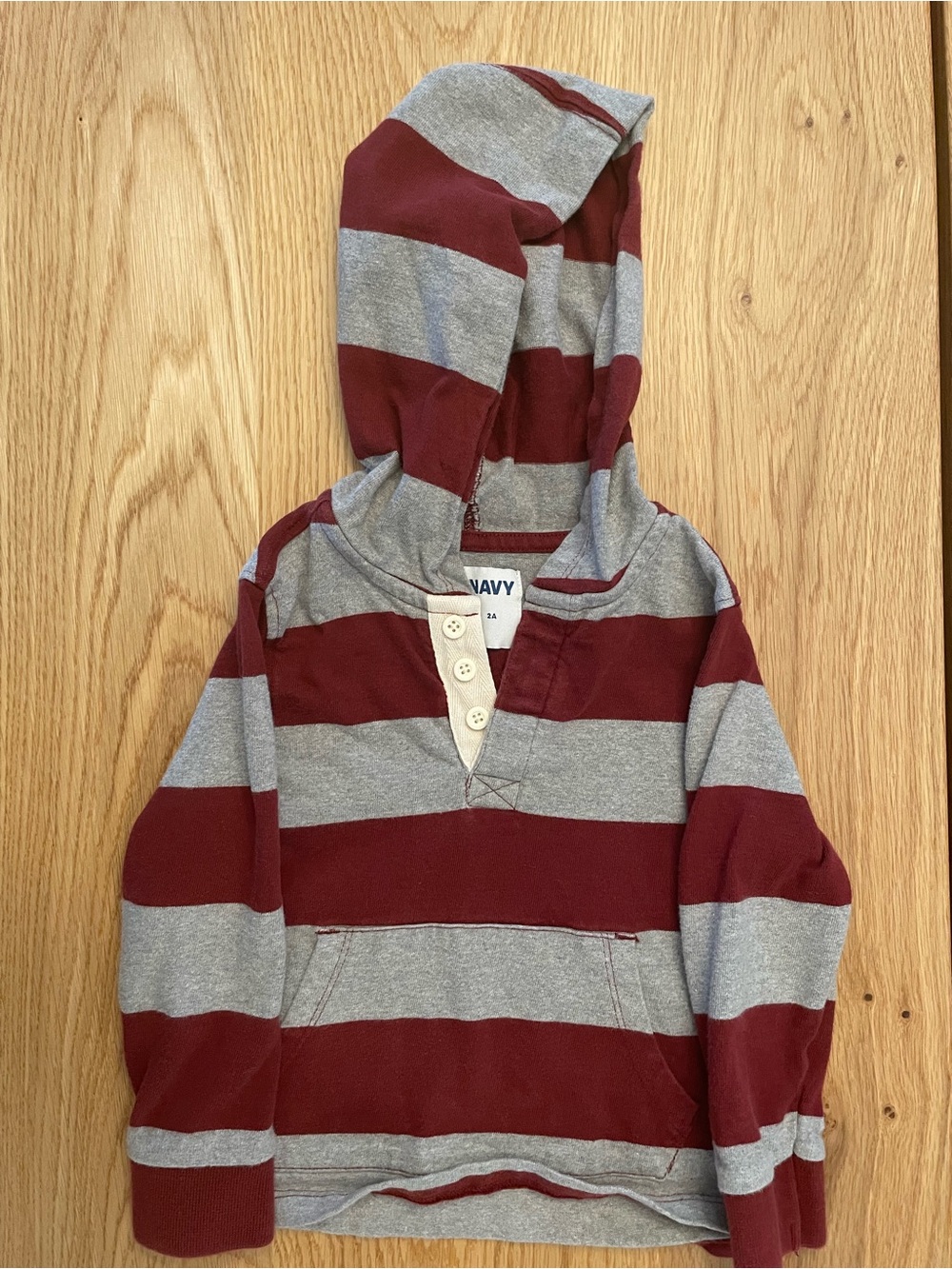 Old Navy Burgundy and Gray Striped Hooded Pullover